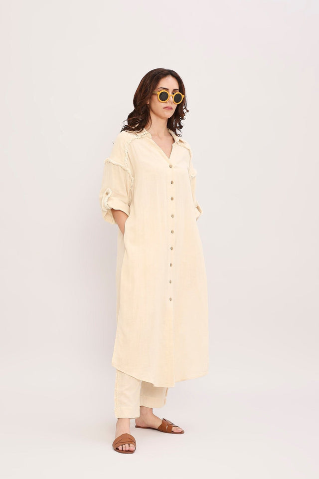 Coco Cream Fringed Long Shirt - Shirt - Mizyana