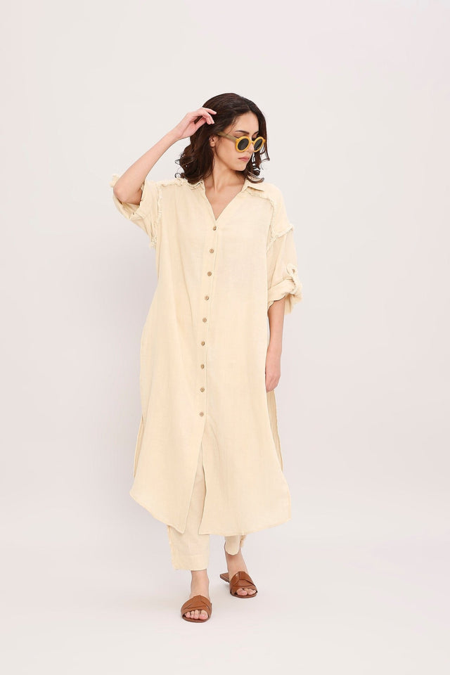 Coco Cream Fringed Long Shirt - Shirt - Mizyana