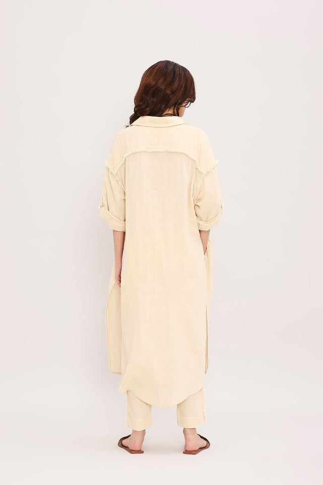 Coco Cream Fringed Long Shirt - Shirt - Mizyana