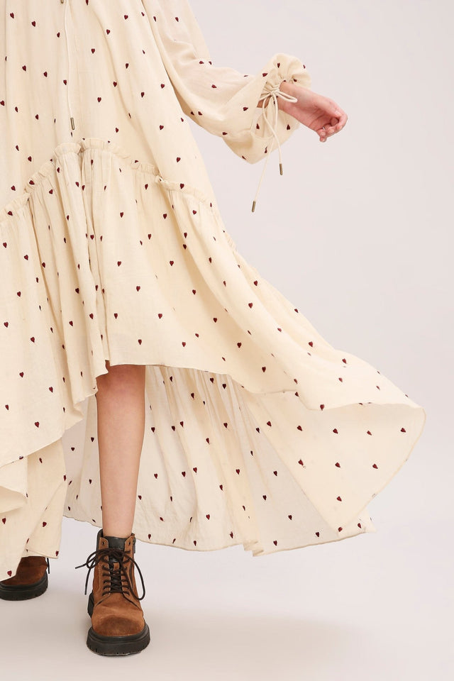 Coco Cream Heart Moss Frill Dress - Dress - Mizyana