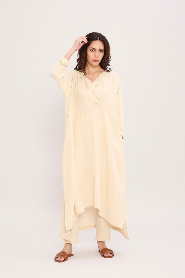 Coco Cream Kaftan Tunic Co-Ord Set (2 PCS) - Co-ord Set - Mizyana