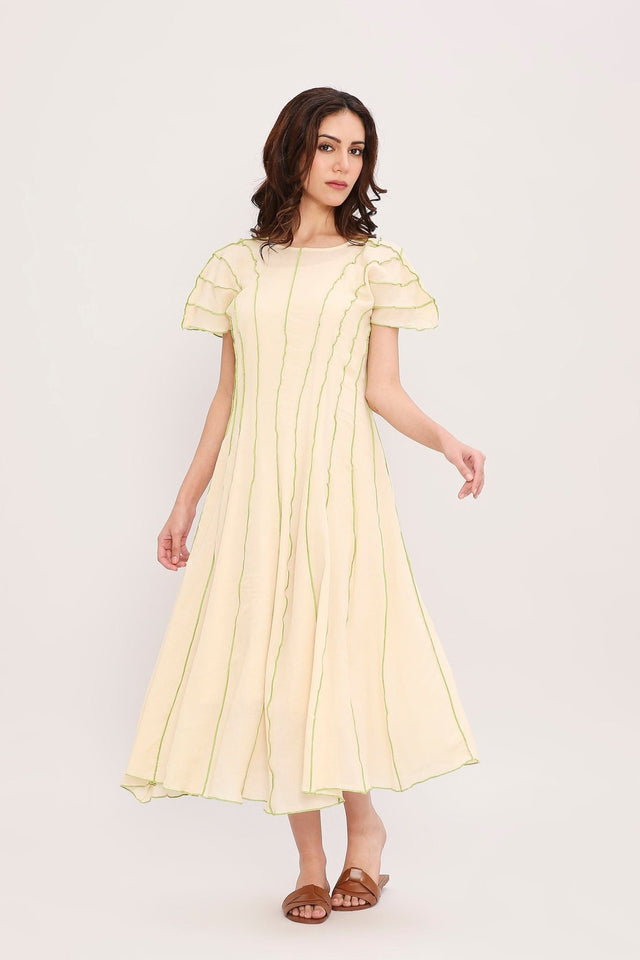 Coco Cream Moss Panelled Dress - Dress - Mizyana