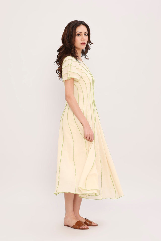 Coco Cream Moss Panelled Dress - Dress - Mizyana