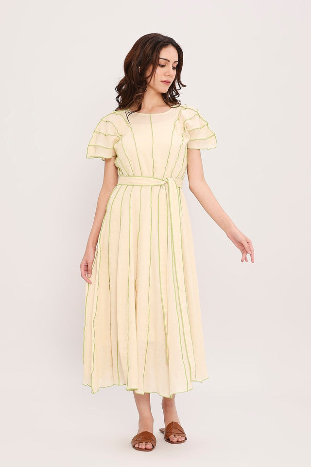 Coco Cream Moss Panelled Dress - Dress - Mizyana