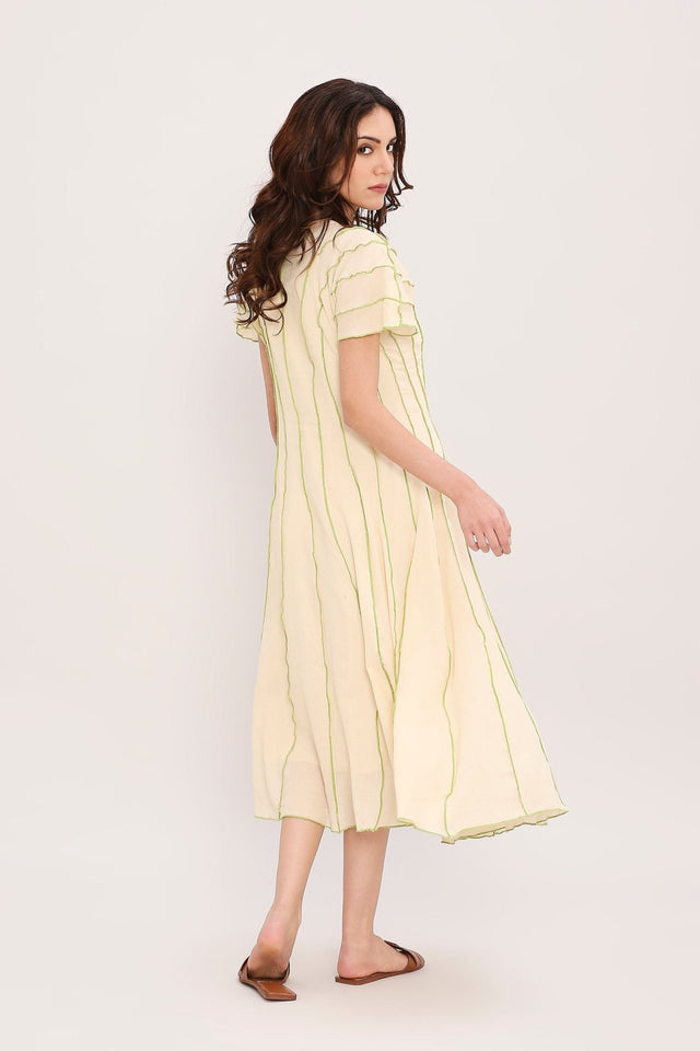 Coco Cream Moss Panelled Dress - Dress - Mizyana