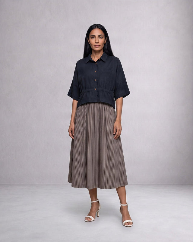 Collar Pleated Cotton 2-Piece Set - Two-Piece Set - Mizyana