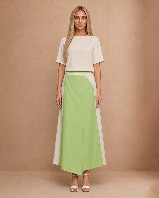 Color Block Asymmetrical Cotton Skirt - Skirt - Mizyana