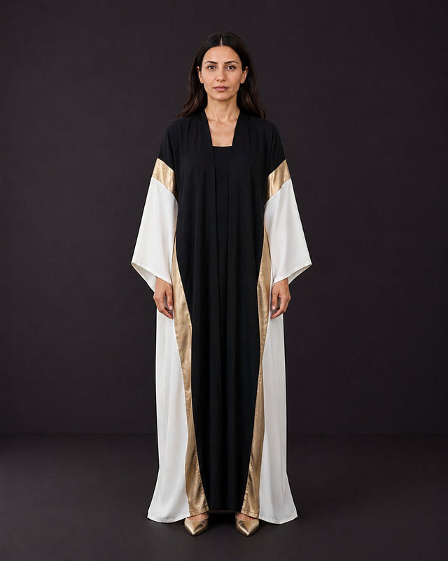 Color-Block Gold Accent Abaya Set - Abaya - Mizyana