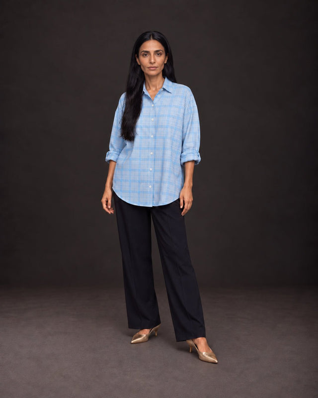 Confluence Checked Handwoven Cotton Shirt with Uneven Hem - Shirt - Mizyana
