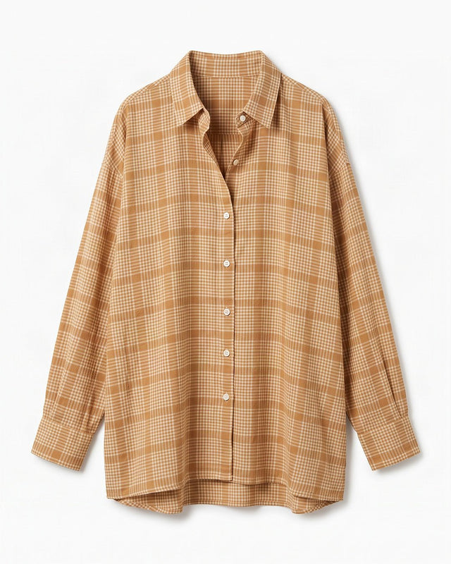 Confluence Tea-Dyed Checked Oversized Handwoven Cotton Shirt - Shirt - Mizyana