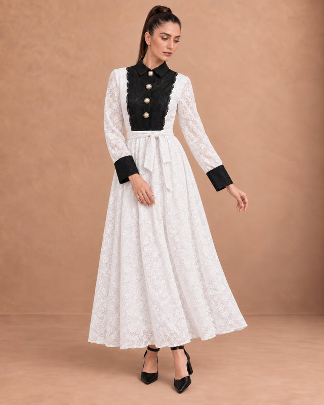 Contrast Maxi Bodice Lace Dress - Dress - Mizyana