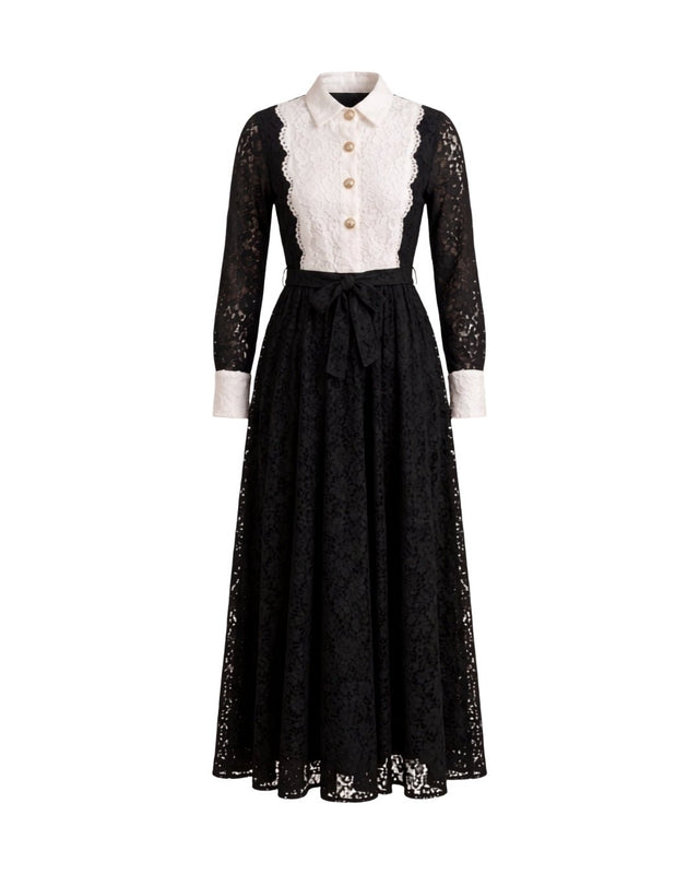Contrast Maxi Bodice Lace Dress - Dress - Mizyana