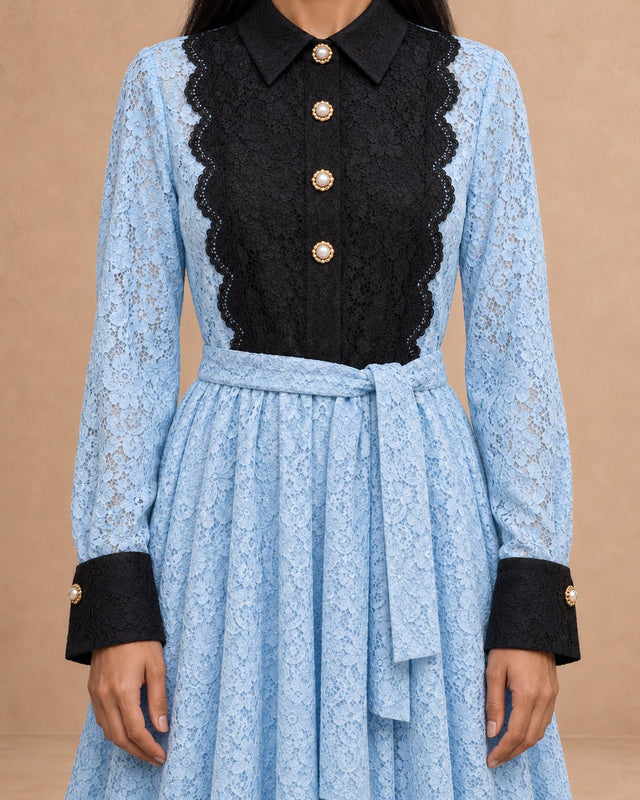 Contrast Maxi Bodice Lace Dress - Dress - Mizyana