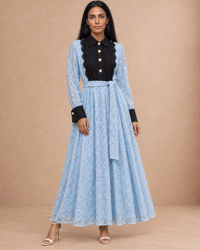 Contrast Maxi Bodice Lace Dress - Dress - Mizyana