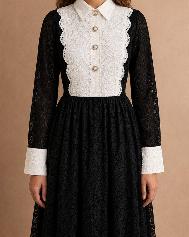 Contrast Maxi Bodice Lace Dress - Dress - Mizyana