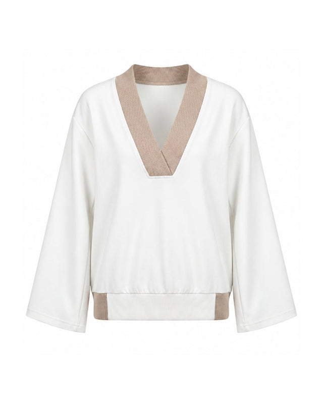 Contrast Structured Crepe Blouse - Blouse - Mizyana