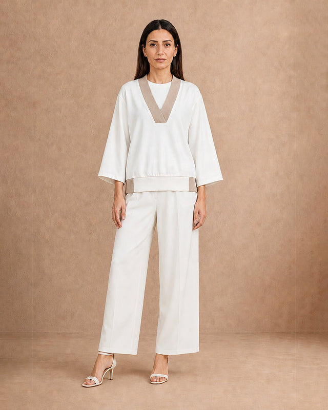 Contrast Structured Crepe Blouse - Blouse - Mizyana