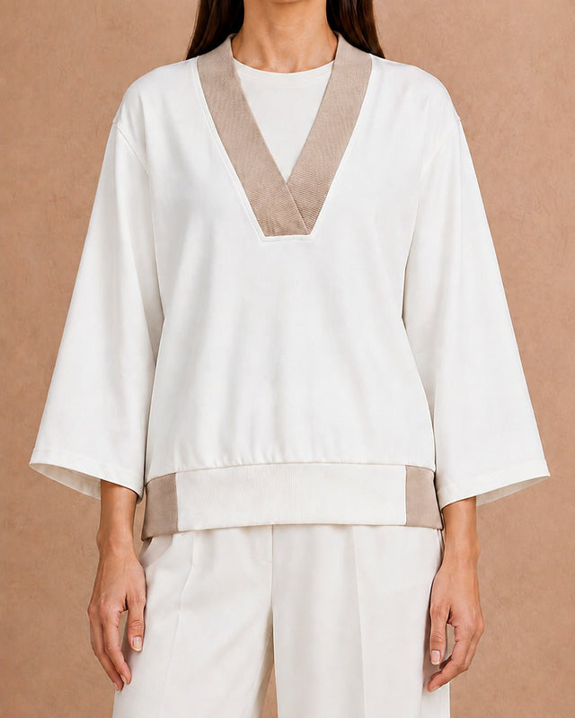 Contrast Structured Crepe Blouse - Blouse - Mizyana