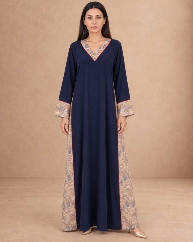 Contrast Trim Linen Jalabiya - Jalabiya - Mizyana