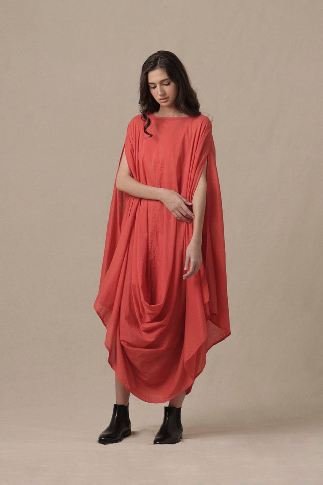 Coral Cowl Dress - Dress - Mizyana
