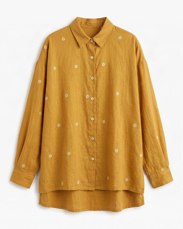 Core Marigold Jamdani Handwoven Cotton Shirt - Shirt - Mizyana
