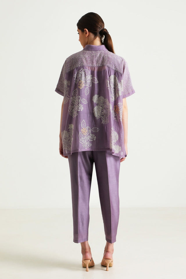 Cotton Chanderi Printed Shirt with Embroidery and Straight Pant in Silk Chanderi - Tunic - Mizyana