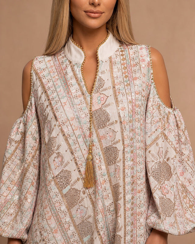 Cutout Sleeve Embroidered Jalabiya - Jalabiya - Mizyana