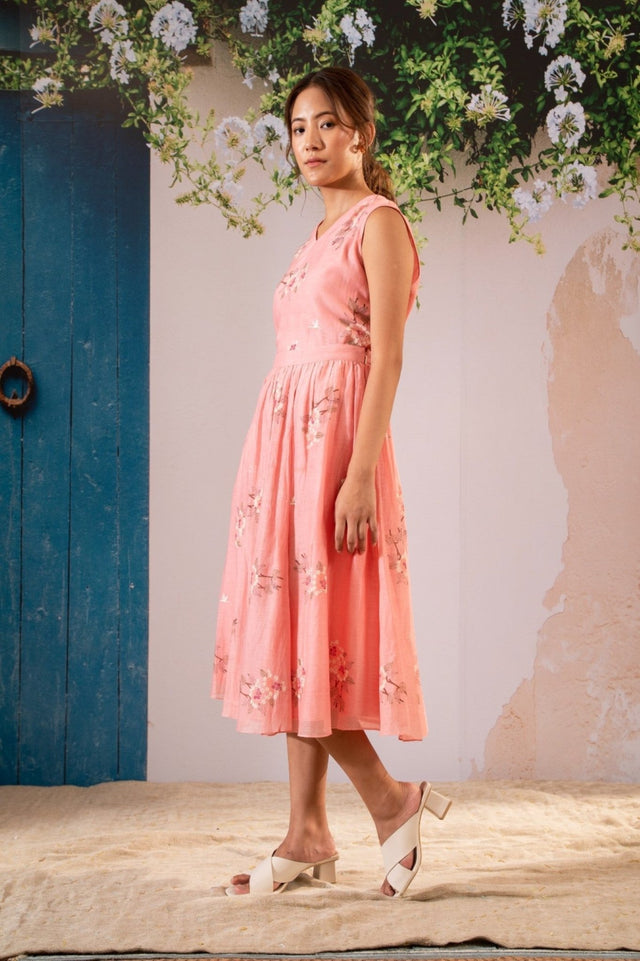 Dahlia Print Top Jacket And Skirt Set In Pure Chanderi And Organza - Two-Piece Set - Mizyana
