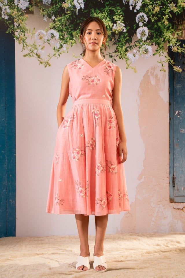 Dahlia Print Top Jacket And Skirt Set In Pure Chanderi And Organza - Two-Piece Set - Mizyana