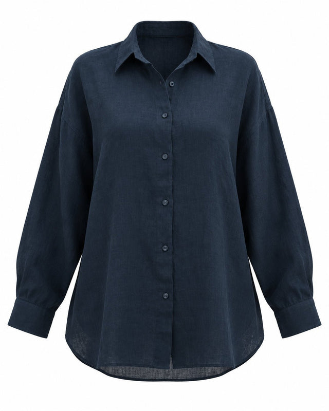 Deepest Blues Oversized Handwoven Linen Shirt - Shirt - Mizyana