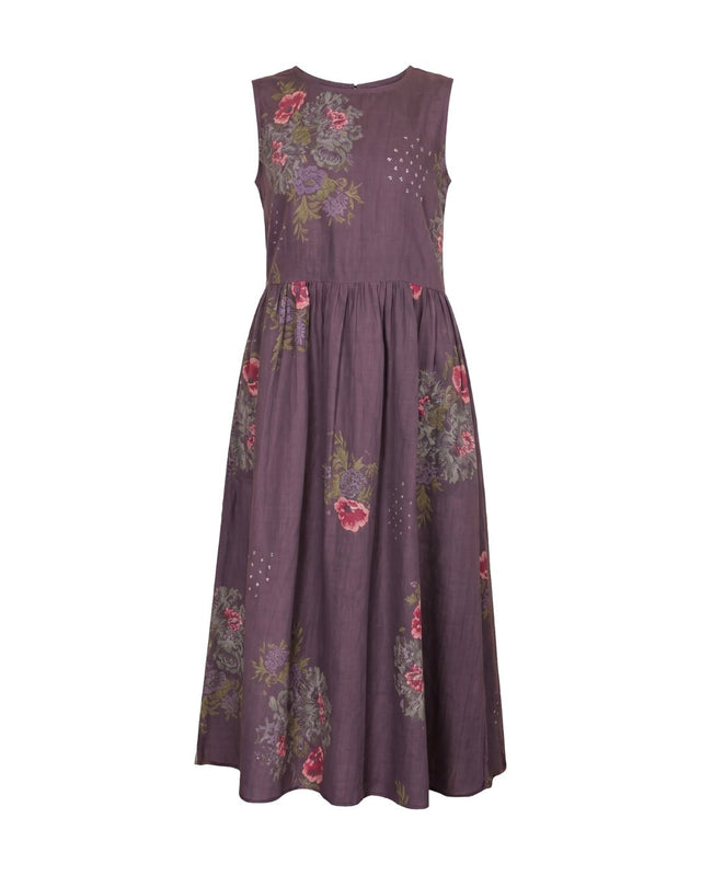 Desert Rose Print Lavender Linen Dress - Dress - Mizyana