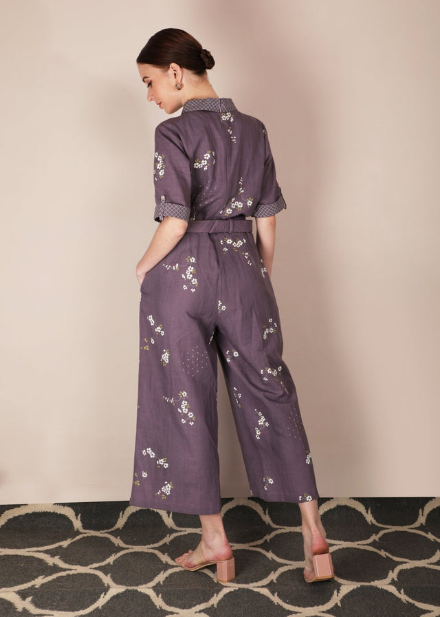 Dessert Rose Print Lavender Jumpsuit - Jumpsuit - Mizyana