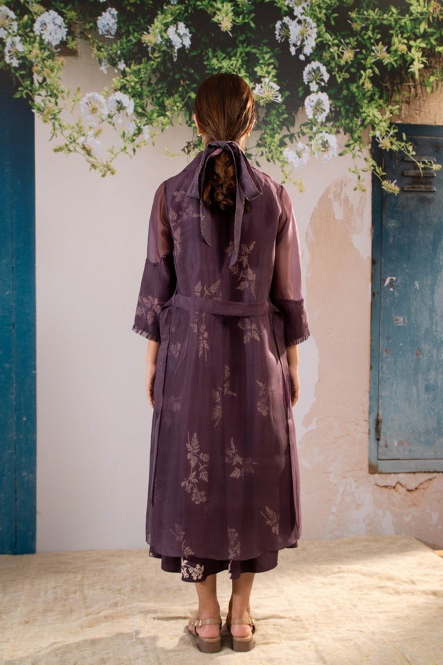 Discharge Print Dress And Organza Jacket Set In Organza And Georgette Moss - Dress - Mizyana
