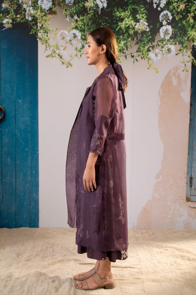 Discharge Print Dress And Organza Jacket Set In Organza And Georgette Moss - Dress - Mizyana