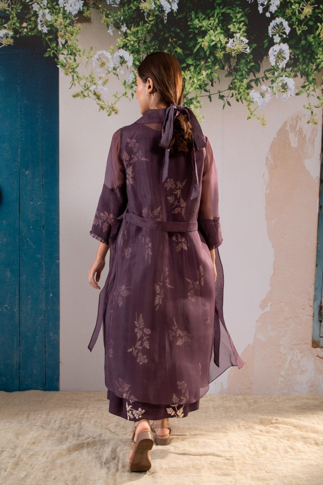 Discharge Print Dress And Organza Jacket Set In Organza And Georgette Moss - Dress - Mizyana