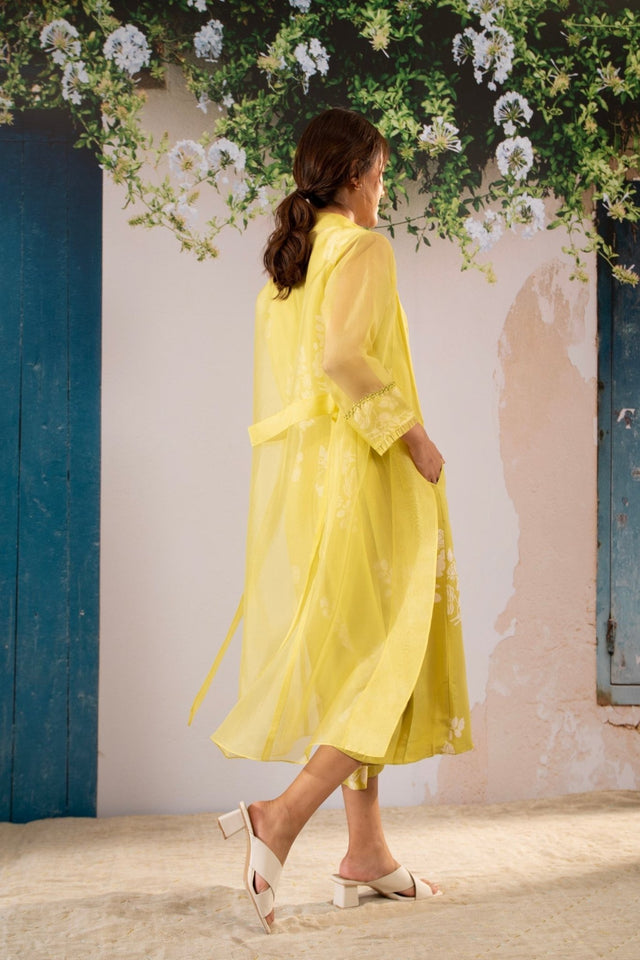 Discharge Print Jumpsuit And Jacket Set In Organza And Georgette Moss - Two-Piece Set - Mizyana