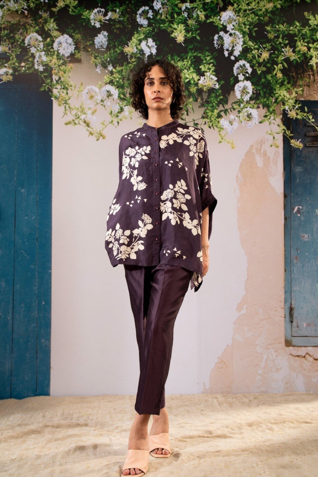 Discharge Print Kaftan Top And Pant Set Silk And Chanderi - Two-Piece Set - Mizyana