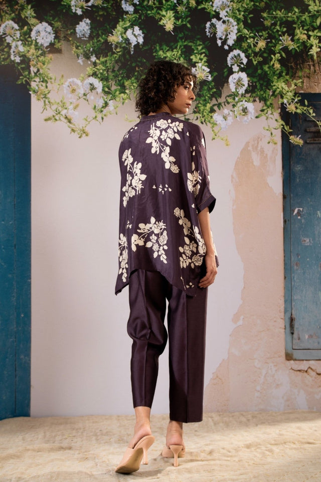 Discharge Print Kaftan Top And Pant Set Silk And Chanderi - Two-Piece Set - Mizyana