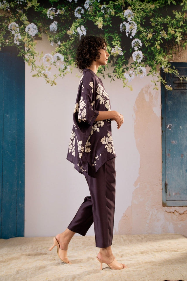 Discharge Print Kaftan Top And Pant Set Silk And Chanderi - Two-Piece Set - Mizyana