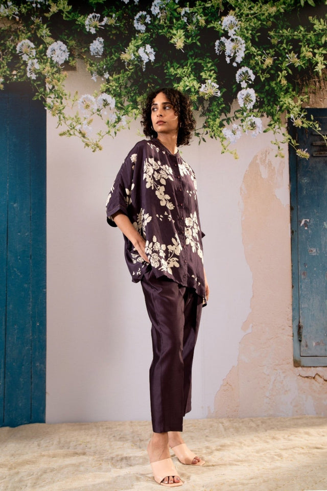 Discharge Print Kaftan Top And Pant Set Silk And Chanderi - Two-Piece Set - Mizyana