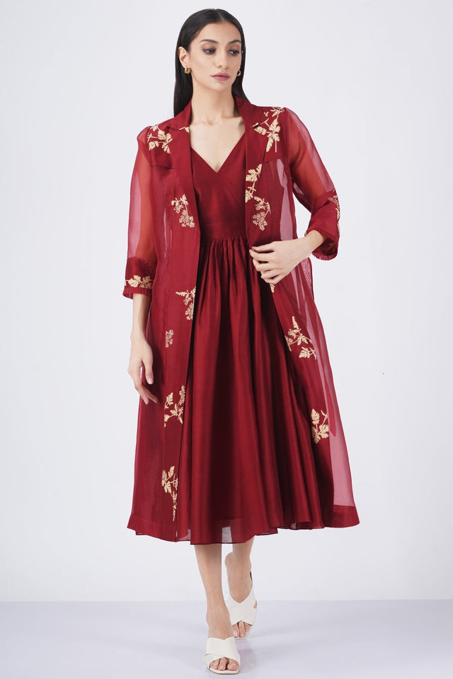 Discharge printed organza jacket with solid overlap dress - Dress - Mizyana