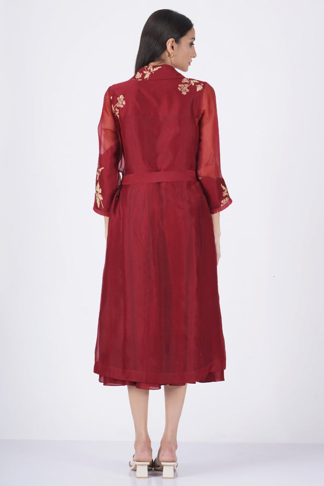 Discharge printed organza jacket with solid overlap dress - Dress - Mizyana