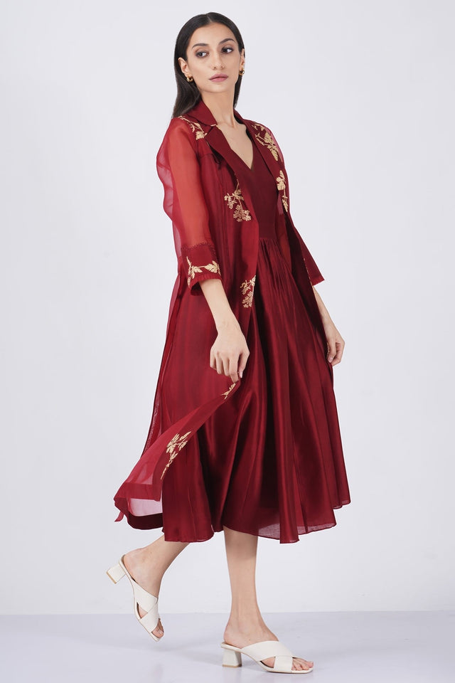 Discharge printed organza jacket with solid overlap dress - Dress - Mizyana