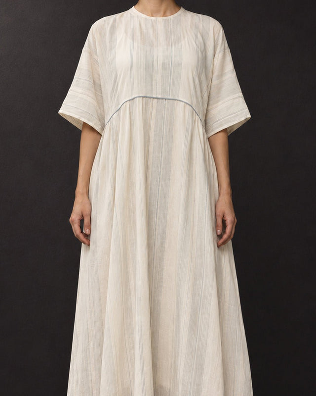 Drift Off-White Striped Handwoven Cotton Dress - Dress - Mizyana