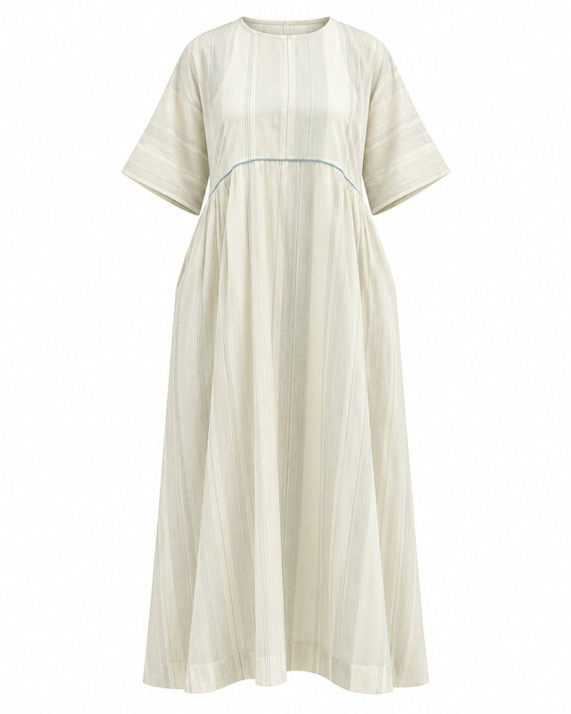 Drift Off-White Striped Handwoven Cotton Dress - Dress - Mizyana