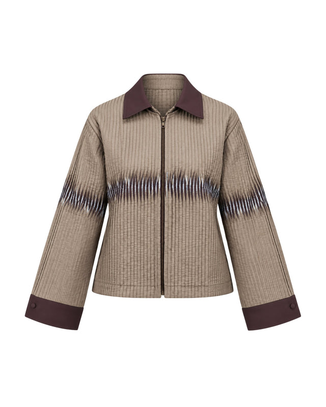 Dune Brown Pleated Cotton Jacket - Jacket - Mizyana