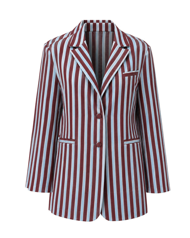 Dusk Striped Cotton Double-Buttoned Longline Blazer - Blazer - Mizyana