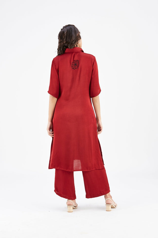 Easha Red kurta set - Two-Piece Set - Mizyana