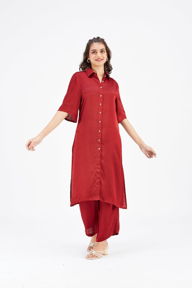 Easha Red kurta set - Two-Piece Set - Mizyana