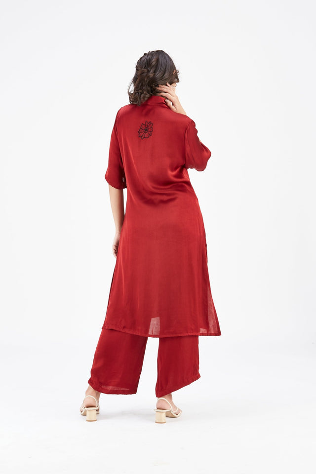 Easha Red kurta set - Two-Piece Set - Mizyana